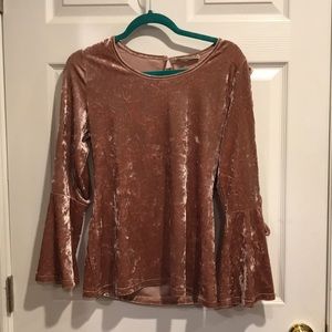 Velvet open knit peasant top